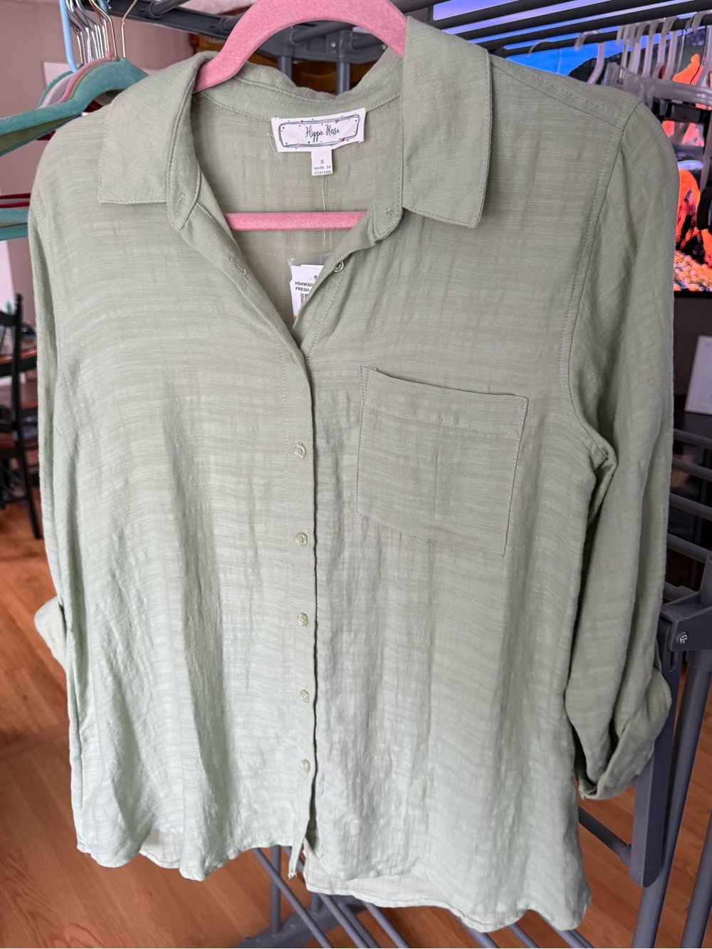 Hippie Rose Sage Green Button-Down Pocket Shirt